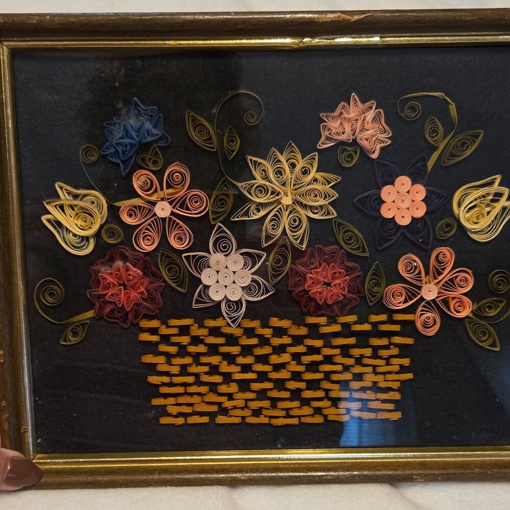 Framed Intricate Paper Quilling 3D Floral Collage Wall Art, Small 9 x 11